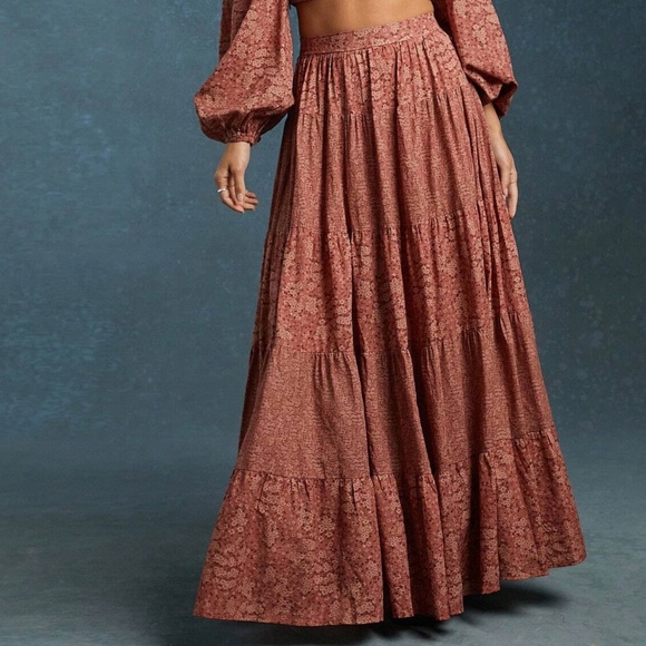 Boho Floral Print High Waisted Stretchy Waist Maxi Skirt - Picture 2 of 6